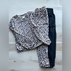 Cat and Jack Velour Cheetah print matching top and bottom set plus Black Pants